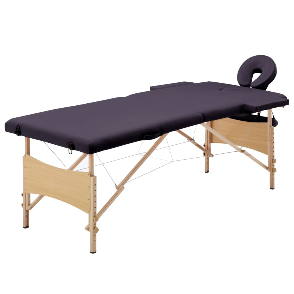 vidaXL Table de massage pliable 2 zones avec cadre en bois violette
