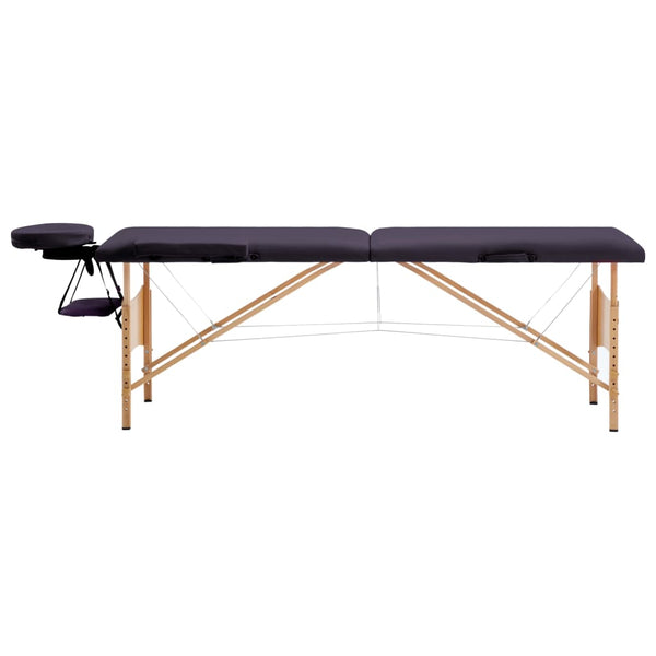 vidaXL Table de massage pliable 2 zones avec cadre en bois violette