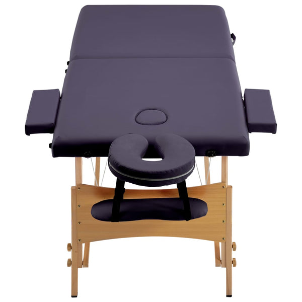 vidaXL Table de massage pliable 2 zones avec cadre en bois violette