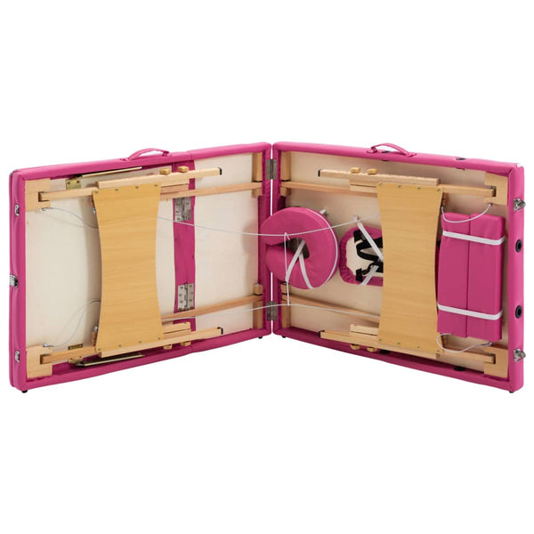 vidaXL Table de massage pliante 3 zones avec cadre en bois Rose