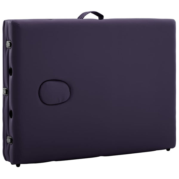 vidaXL Table de massage pliable 3 zones avec châssis en bois Violette