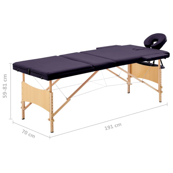 Klappbare Massageliege 3-Zonen Holz Lila