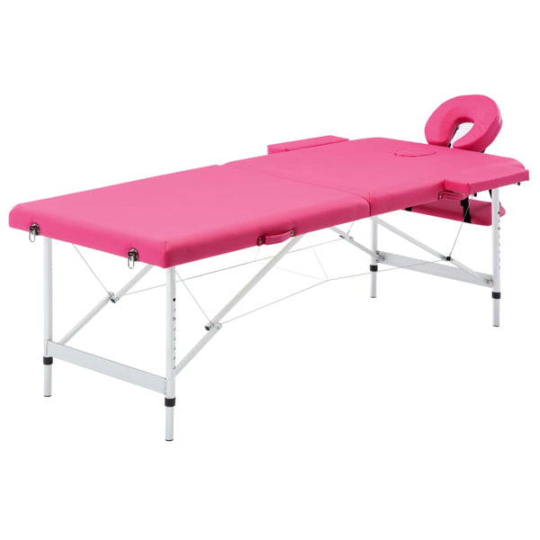 vidaXL Table de massage pliante 2 zones avec cadre en aluminium rose