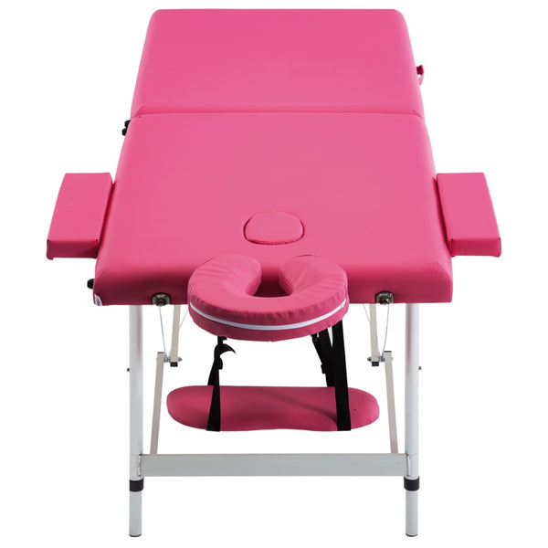 vidaXL Table de massage pliante 2 zones avec cadre en aluminium rose