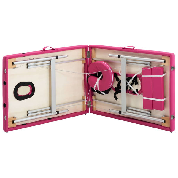 vidaXL Table de massage pliante 2 zones avec cadre en aluminium rose