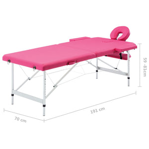 vidaXL Table de massage pliante 2 zones avec cadre en aluminium rose