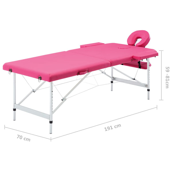 vidaXL Table de massage pliante 2 zones avec cadre en aluminium rose