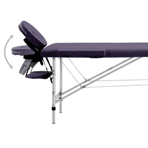 Table de massage pliante vidaXL 2 zones avec cadre en aluminium violette