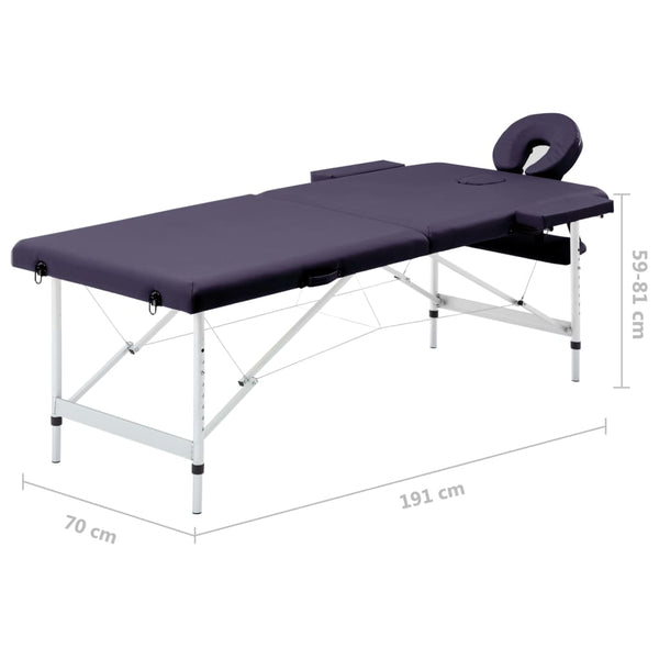 Table de massage pliante vidaXL 2 zones avec cadre en aluminium violette
