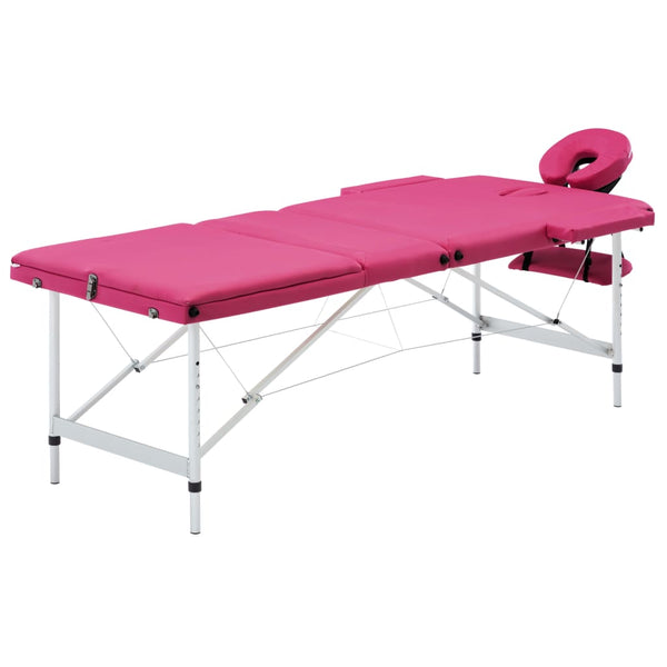vidaXL Table de massage pliable 3 zones avec cadre en aluminium rose