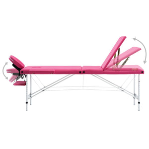 vidaXL Table de massage pliable 3 zones avec cadre en aluminium rose