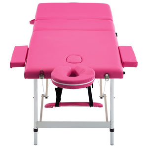 vidaXL Table de massage pliable 3 zones avec cadre en aluminium rose