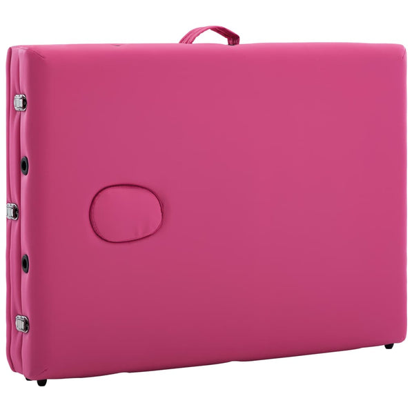 vidaXL Table de massage pliable 3 zones avec cadre en aluminium rose