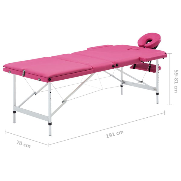 Klappbare Massageliege 3-Zonen Rosa