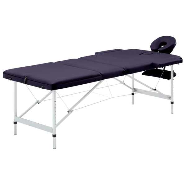 Table de massage pliante 3 zones vidaXL avec cadre en aluminium violette