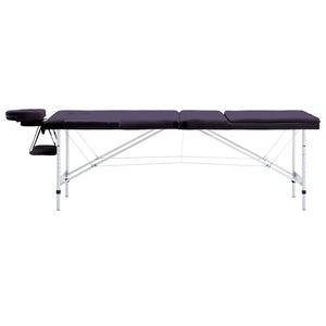 Table de massage pliante 3 zones vidaXL avec cadre en aluminium violette