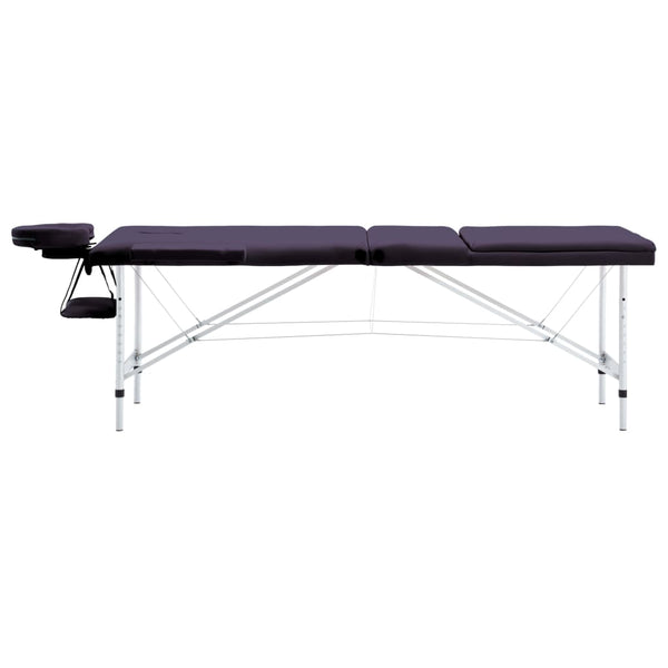 Table de massage pliante 3 zones vidaXL avec cadre en aluminium violette