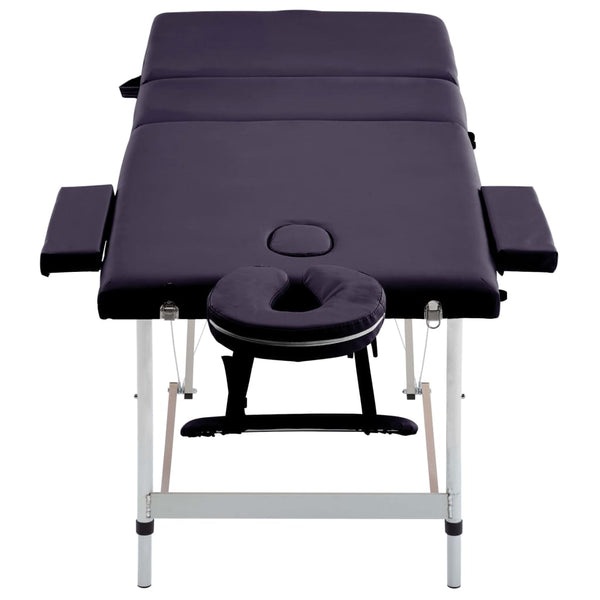 Table de massage pliante 3 zones vidaXL avec cadre en aluminium violette