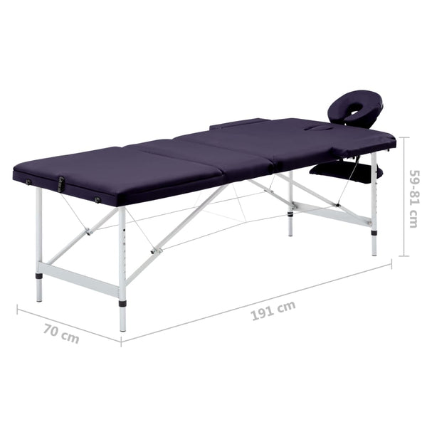 Klappbare Massageliege 3-Zonen Lila