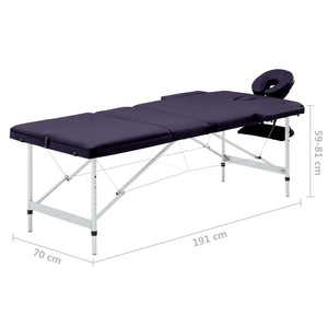 Massageliege Klappbar 3-Zonen mit Aluminiumgestell Lila