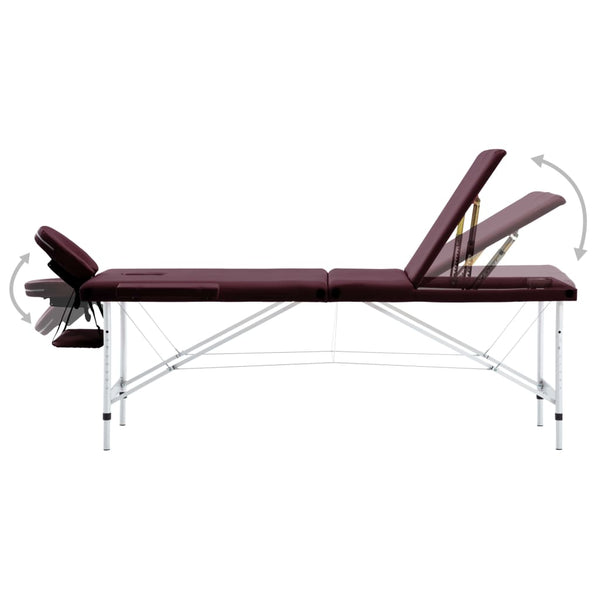 Klappbarer Massagetisch 3 Zonen Dunkellila