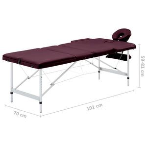 Massagetisch Klappbar 3 Zonen Aluminium Dunkellila