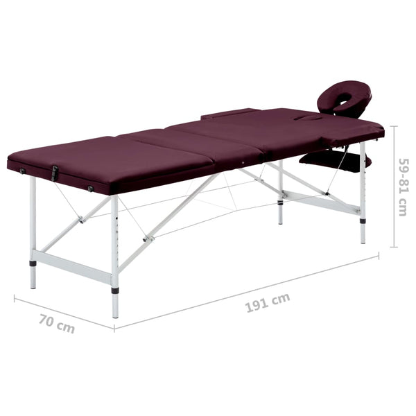 Klappbarer Massagetisch 3 Zonen Dunkellila