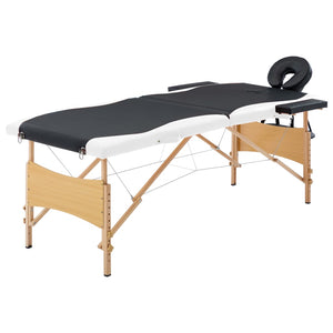 Klappbare Massageliege 2-Zonen Holz Schwarz/Weiß
