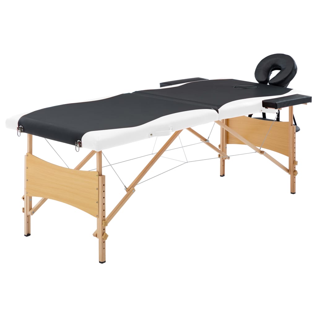 Klappbare Massageliege 2-Zonen Holz Schwarz/Weiß
