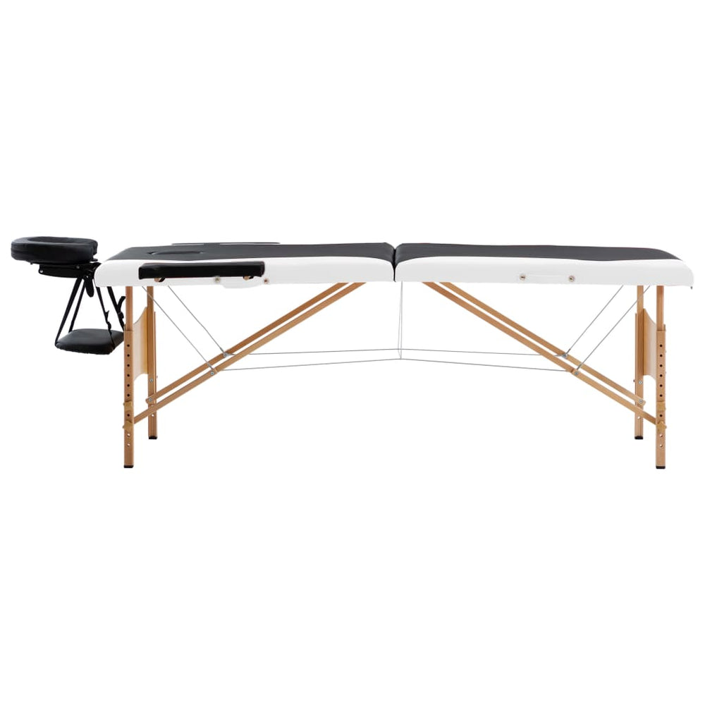 Klappbare Massageliege 2-Zonen Holz Schwarz/Weiß
