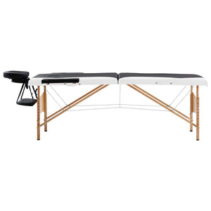 Klappbare Massageliege 2-Zonen Holz Schwarz/Weiß