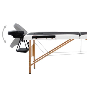 Klappbare Massageliege 2-Zonen Holz Schwarz/Weiß