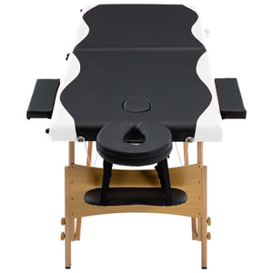 Klappbare Massageliege 2-Zonen Holz Schwarz/Weiß