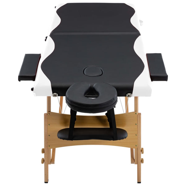 Klappbare Massageliege 2-Zonen Holz Schwarz/Weiß