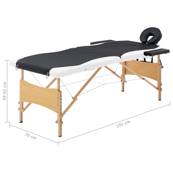 Klappbare Massageliege 2-Zonen Holz Schwarz/Weiß