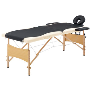 Klappbare Massageliege 2-Zonen Holz Schwarz/Beige