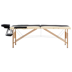 Klappbare Massageliege 2-Zonen Holz Schwarz/Beige