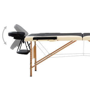 Klappbare Massageliege 2-Zonen Holz Schwarz/Beige