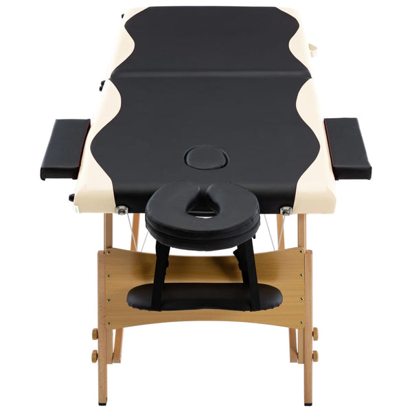 Klappbare Massageliege 2-Zonen Holz Schwarz/Beige