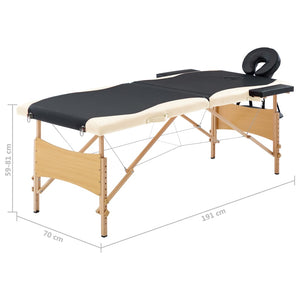 Klappbare Massageliege 2-Zonen Holz Schwarz/Beige