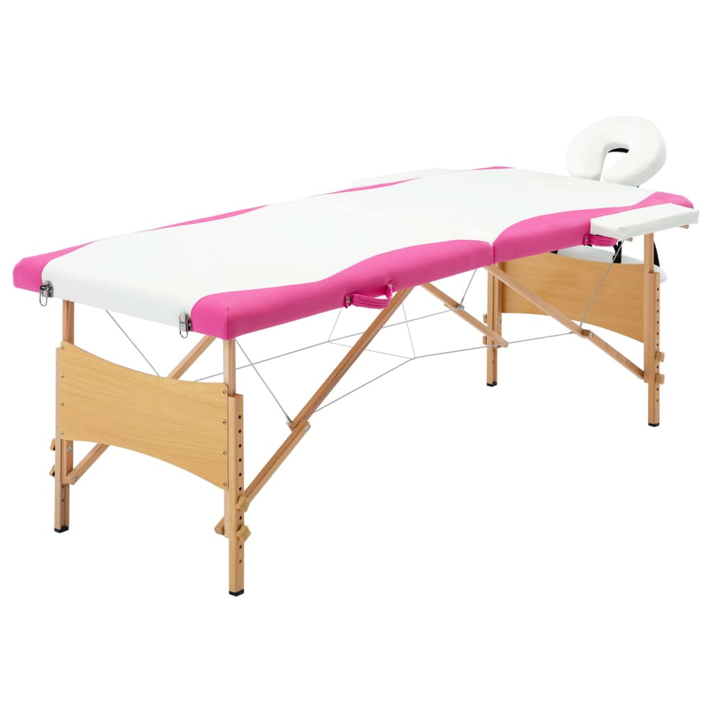 Klappbare Massageliege 2-Zonen Weiß & Rosa