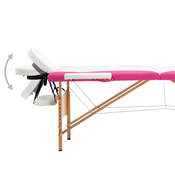 Klappbare Massageliege 2-Zonen Weiß & Rosa