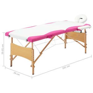Klappbare Massageliege 2-Zonen Weiß & Rosa