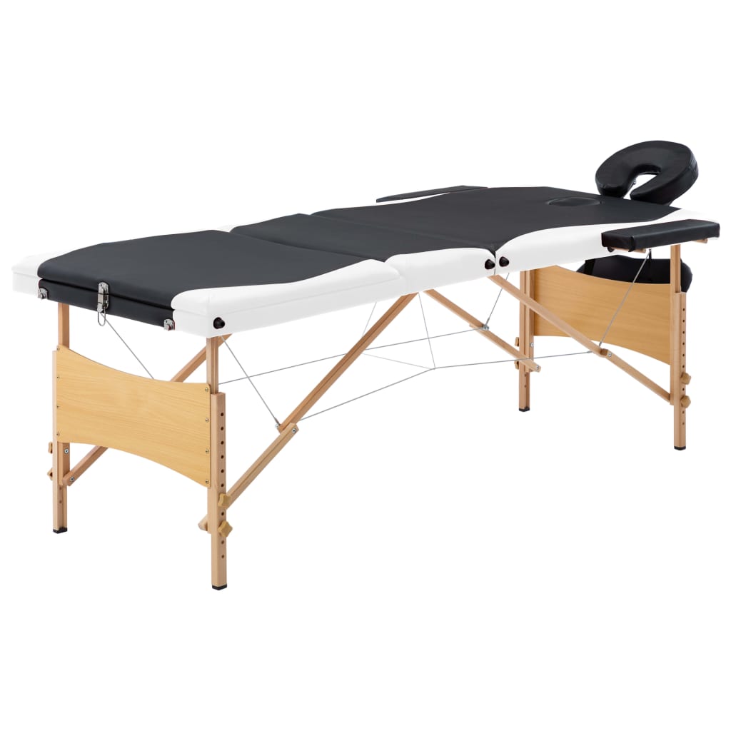 Klappbare Massageliege 3-Zonen Holz Schwarz/Weiß