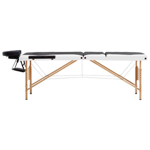 Klappbare Massageliege 3-Zonen Holz Schwarz/Weiß