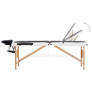 Klappbare Massageliege 3-Zonen Holz Schwarz/Weiß