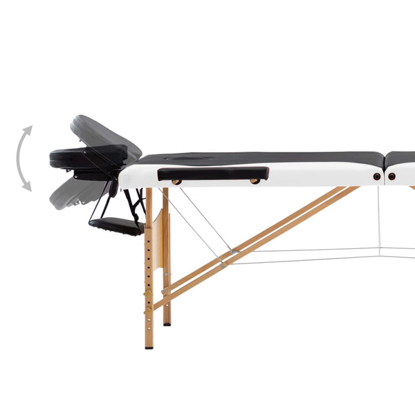 Klappbare Massageliege 3-Zonen Holz Schwarz/Weiß