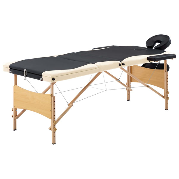 Klappbare Massageliege 3-Zonen Holz Schwarz/Beige