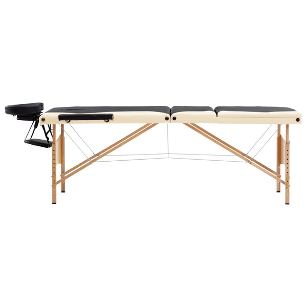 Klappbare Massageliege 3-Zonen Holz Schwarz/Beige