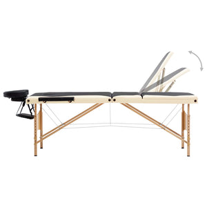 Klappbare Massageliege 3-Zonen Holz Schwarz/Beige